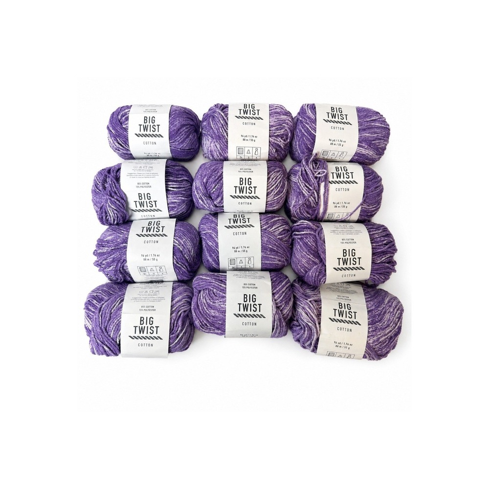 Big Twist Cotton Yarn Violet Splash Variegated 12 Skeins 85% Cotton Lot